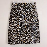 J. Crew Leopard Pencil Skirt Tie Waist Straight Animal Print Sz 0 Cheetah Lined