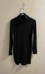 Ribbed Black Long Sleeve Turtleneck Dress
