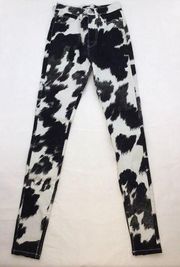 WEWOREWHAT Womens Size 24 Stiletto Slit Black White Cow Print Skinny Pants