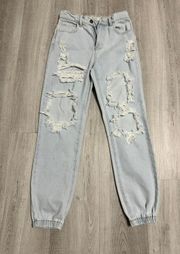 Distressed Blue Denim Jeans 