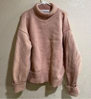 VICTORIA VICTORIA BECKHAM Pale Pink Oversized Wool Funnel Neck Chunky Sweater L