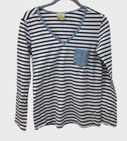 Stripe pocket long sleeve top