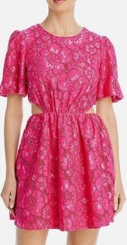 Wayf magenta pink lace cutout mini dress medium