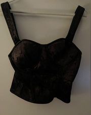 Black velvet bustier style crop top Sz 0