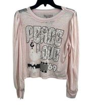 Recycled Karma Pink Woodstock Long Sleeve Graphic Tee Small New