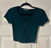 Teal V Neck Top