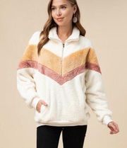 Entro Sweater Pull Over Quarter Zip Chevron Furry Fuzzy Small