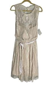 Hitherto Anthropologie Beige Lace Over Lay Sheer Panel Bridal Wedding Dress 14