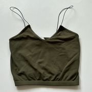 Army green spaghetti strap stretchy spandex crop top/ athletic top