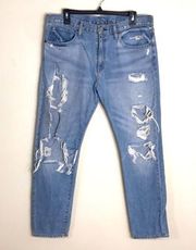 Ralph Lauren denim supply light wash highly distressed boyfriend jeans size 30