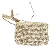 A New Day Straw Woven Beaded Puka Shell Wristlet Cream Small Size