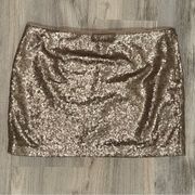 Gap Full Sequin Gold Tone Glam Sparkle Mini Skirt Lined Short Party Zip Size 14