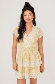 NWT American Eagle Dress Garden Party Yellow Floral Print Eyelet Ruffle Wrap