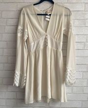 Stone Cold Fox Cream Silky Lace Bohemian Bell Sleeve Dress