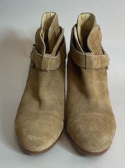 Rag & Bone Harrow Tan Suede Heeled Belted Booties Size 8.5