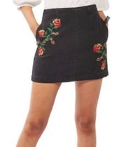 Top Shop Moto Embroidered Denim Mini Skirt