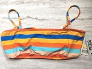 The Bikini Lab Striped Lace Up Back Bikini Top Medium NWT Spaghetti Strap Orange