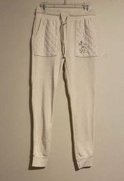 Disney EUC  Cream Mickey Mouse Quilted Joggers with pockets size large