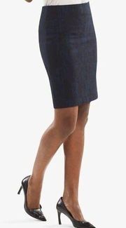 MM LAFLEUR Jacquard Pencil Skirt Blue & Black Lined Straight Sz 6 New