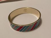 Signed LC - Women’s Metal Costume Bangle Bracelet Gold Tone / Blue / Aqua Enamel