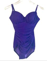 Miraclesuit Women's Purple Polka Dot Retro Slimming Pin Up Swimsuit Size 8