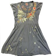 Johnny Was Manu Flutter Sleeve Floral Embroidered Mini Dress, Size S-In Graphite