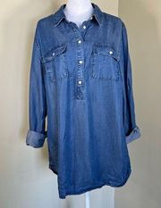 Chambray Denim Pull Over Top Tunic Shirt - Size XXL