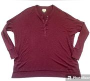 Aerie Oversized Burgundy Ribbed Snap Henley Long Sleeve