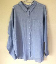 Ellison Stripe Cotton Button Front Long Sleeve Blouse Top Size Large