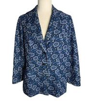 Vintage 70s Heavy Knit Blazer Jacket M Blue Floral Lined Pockets Buttons