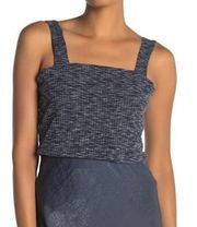 New  Square Neck Tank Top Ribbed Knit Marled Navy Blue