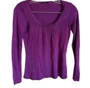 Purple Pleated Round Neck Sweater