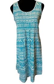 Natural Reflections Blue White Tropical Geometric Hawaiian Tribal Mini Dress