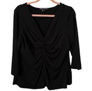 Briggs New York Women's Blouse V-Neck Twist Knot Front Solid Black X-Large