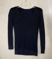 THEORY navy silk ribbed vneck knit sweater Size Small