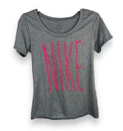 Nike  Dri Fit heathered charcoal with large neon pink logo T-shirt