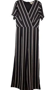 Monteau Los Angeles Womens Large Jumpsuit Black Stripe Wide Split Leg Careerwear