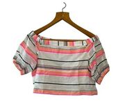 Lemlem Striped Square Neck or Off the Shoulders Cropped Blouse—Size Small