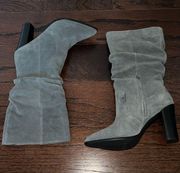 TAHARI Women’s Dark Gray Suede Pointed Toe Chunky Heel Mid Calf Alanna Boots 9.5