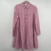 J. Jill Love Linen Shirt Dress Pink Stripe Pattern Womens Size XS Petite NEW