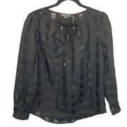 Gracia Semi-Sheer Black Windowpane Print Blouse - size Small