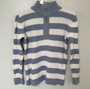 Liz Claiborne striped Sweater. Soft. Size Medium. 1/4 zip. Like new. Baby blue.