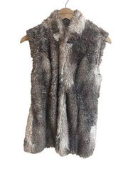 CAbi 3179 Aspen Faux Fur Vest Womens XS Brown Cream Casual Long Full Zip