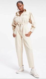 Good American Cinched Utilitarian Jumpsuit Cream Size Small Long Sleeve NEW