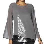 DG2 Diane Gilman Sequin Chiffon Tiered Poncho top