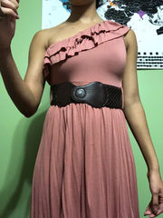 Dusty Pink One Shoulder Dress With Belt