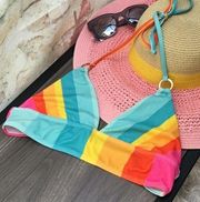 2/$25 Rainbow Striped Triangle Swimsuit Bikini Top