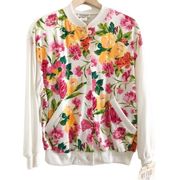 Vintage White Stag Floral Sweater Jacket Large NWT