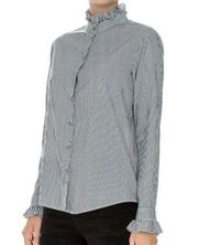 The Kooples Women’s Medium Ruffle Stripe Button Down Long Sleeve Pinstripe Shirt