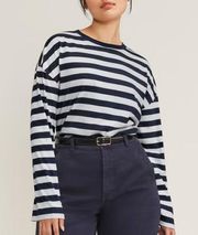 NWT Everlane The Organic Cotton Relaxed Long Sleeve Tee in Navy Stripe